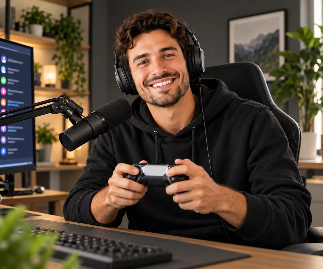 Mitch mid-stream with chat on screen